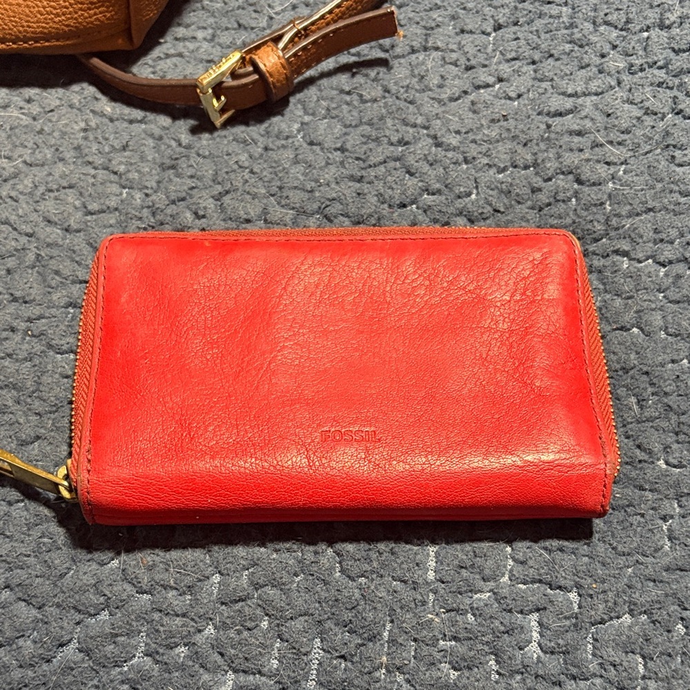 Fossil Bright Red Leather Clutch
